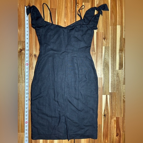 Abercrombie & Fitch Black Tie Sleeve Bow Shoulder Linen Knee Length Dress Size 4 - Picture 7 of 9